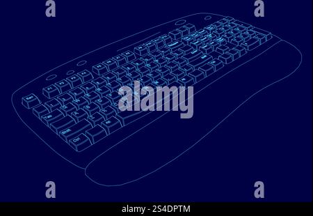 Keyboard is shown in a blue color. The keyboard is in a close up view and the keys are shown in a blue color Stock Vector