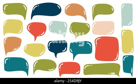 Cute colorful speech bubbles collection isolated on white background. Cartoon style. Stock Vector