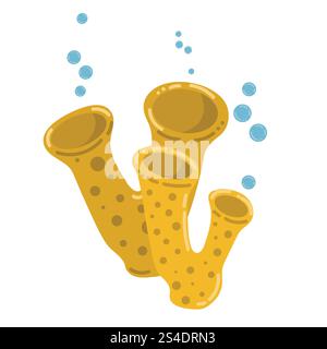Cute yellow sea tube corals in flat style isolated on white background. Ocean wild life. Stock Vector