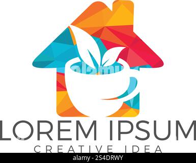 Cup of tea and house logo design. Healthy drink sign. Stock Vector