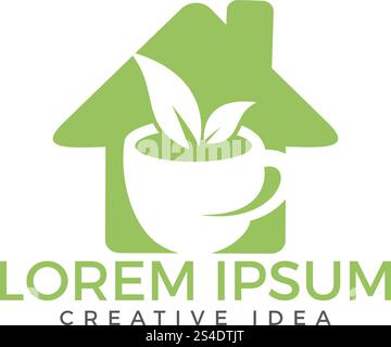 Cup of tea and house logo design. Healthy drink sign. Stock Vector