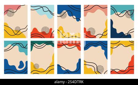 Abstract thin line and liquid background, template, artistic covers design, colorful texture with sticks. Trendy pattern with organic shapes, graphic Stock Vector