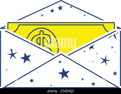 Birthday gift envelop icon with money  . Thin line design. Vector illustration. Stock Vector