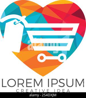Heart shaped Shopping cart vector logo design. Love shopping sign. Stock Vector