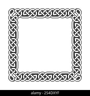 Square celtic knots vector medieval frame in black and white. Traditional frame pattern illustration. Square celtic knots vector medieval frame in black and white Stock Vector