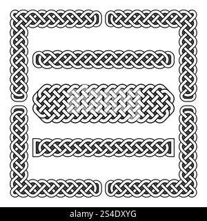Celtic knots vector medieval borders and corner elements. Corner frame scottish illustration. Celtic knots vector medieval borders and corner elements Stock Vector