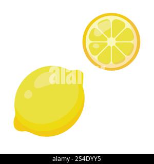 Lemon and lemon slice. Vector illustration in flat style. Stock Vector