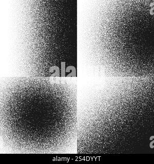 Halftone textures, patterns with black dots, gradient grain grunge vector backgrounds. Vintage texture grain dots, illustration of pattern grain dotwork monochrome. Halftone textures, patterns with black dots, gradient grain grunge vector backgrounds Stock Vector