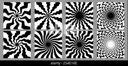 Bauhaus Abstract Wavy Backgrounds. Optical Art Squire Geometric Card Designs. Op Art Textures. Stock Vector