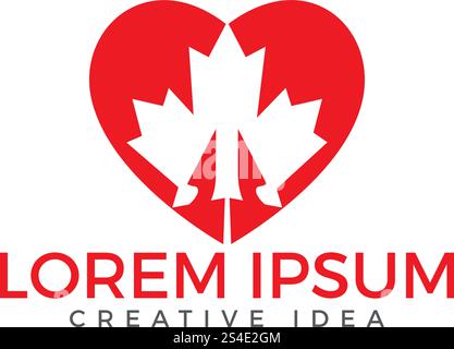 Red Canadian Maple Leaf. Heart and love sign. Stock Vector