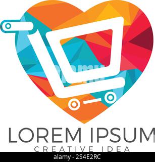 Heart shaped Shopping cart vector logo design. Love shopping sign. Stock Vector
