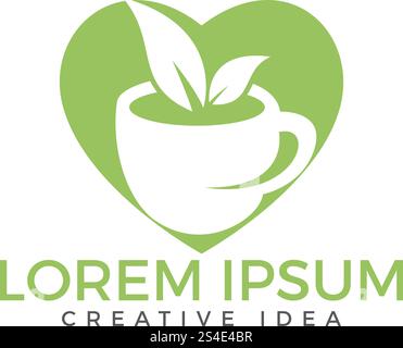 Cup of tea and heart logo design. Healthy drink sign. Stock Vector