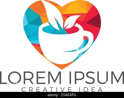 Cup of tea and heart logo design. Healthy drink sign. Stock Vector