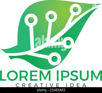 Green leaf technology logo design. Circuit Leaf vector design. Stock Vector