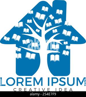 Education tree and books logo design. Home sign icon. Institutional and educational vector logo design. Stock Vector