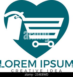 Heart shaped Shopping cart vector logo design. Love shopping sign. Stock Vector