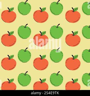 Pattern red and green apples. Vector illustration in flat style. Stock Vector