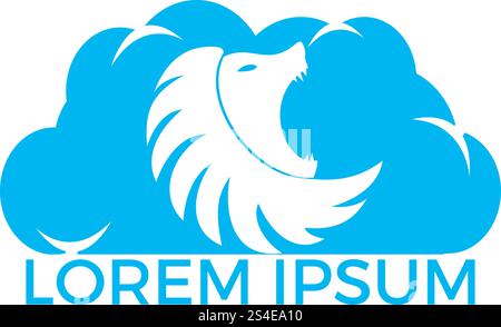 Lion head and cloud logo vector. Wild lion head graphic illustration. Stock Vector