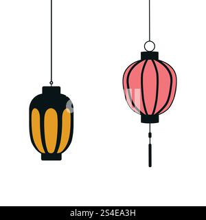 Chinese Lanterns Hanging Decorations Festival Lights Lunar New Year Asian Culture Vector Illustration EPS10 Stock Vector