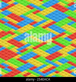 Plastic building blocks, 3d bricks vector seamless pattern. Geometric constructor structure, illustration of game preschool constructor. Plastic building blocks, 3d bricks vector seamless pattern Stock Vector