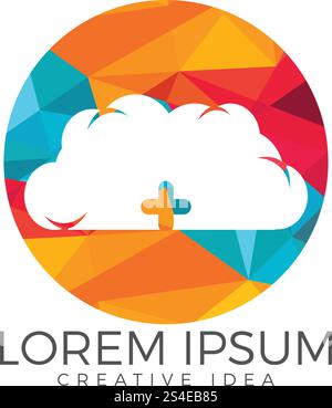Cloud and plus logo design. Computing sign concept. Stock Vector