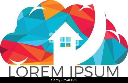 Modern cloud home vector design. Cloud storage home vector logo. Stock Vector