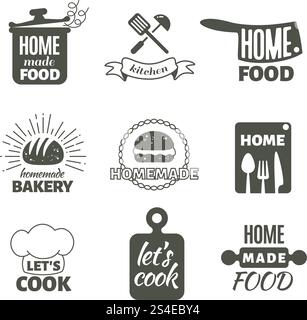Retro kitchen cooking at home and handmade vector badges and logos. Home made cooking restaurant logo, illustration of label menu restaurant. Retro kitchen cooking at home and handmade vector badges and logos Stock Vector
