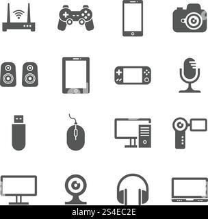 Computer gadgets and handheld digital device vector icons. Electronic ...