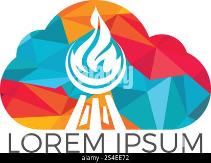 Creative concept with grilled sausage in a cloud shape. Grill bbq hotdog symbol. Fast food logo icon. Grill logo design concept. Tasty steak on fire and check sign makes cloud shape. Stock Vector