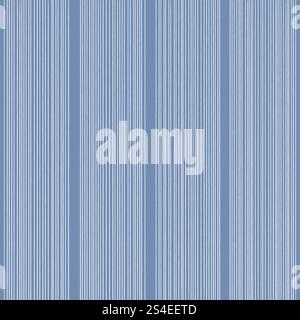 Seamless vector ticking Stripe pattern, white vertical hand drawn stripes on muted blue background. Vector illustration Stock Vector