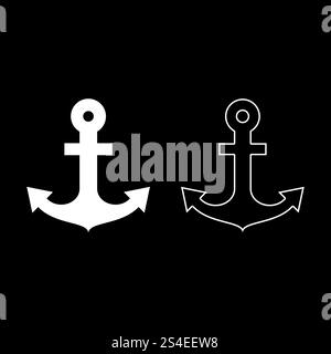 Ship anchor for marine nautical design icon set white color vector illustration flat style simple image Stock Vector