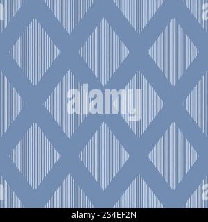 Seamless vector pattern pencil hatched diamond rhombus shapes white and muted blue textile skrapbook. Vector illustration Stock Vector