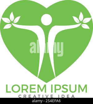 Human character heart shape logo design.   Health and nature logo sign. Stock Vector