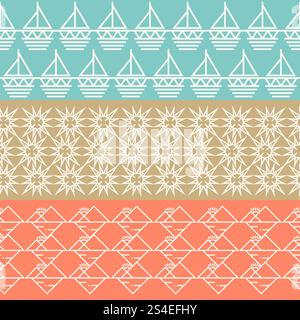 Vintage geometric horizontal seamless pattern set. Vintage collection background illustration. Vintage geometric horizontal seamless pattern set Stock Vector