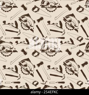 Carpentry tools seamless pattern design. Background wallpaper with instruments. Vector illustration. Carpentry tools seamless pattern design Stock Vector