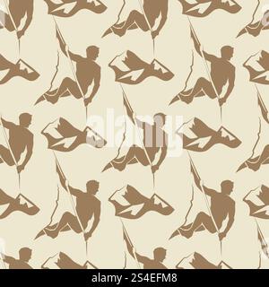 Vintage mountaine climbling seamless pattern with mountain and man. Vector illustration. Vintage mountain climbling seamless pattern Stock Vector