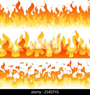 Cartoon fire flame vector seamless frame borders. Seamless orange fire border decoration illustration. Cartoon fire flame vector seamless frame borders Stock Vector