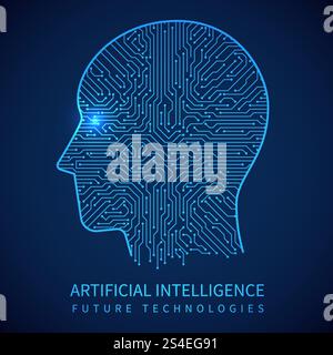 Cyborg head with circuit board inside. Artificial intelligence of ...