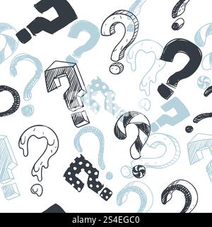 Doodle interrogation marks vector seamlles background. Endless pattern with sketch question mark. Seamless sketch pattern with question mark illustration. Doodle interrogation marks vector seamlles background. Endless pattern with sketch question mark Stock Vector