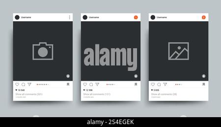 Social network photo frame isolated template. Image posting networking vector concept. Comment button and modern application for photo web illustration. Social network photo frame isolated template. Image posting networking vector concept Stock Vector