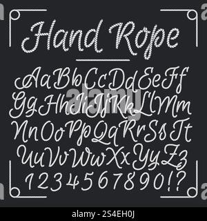 Nautical letters from hand rope. Vector thread alphabet. Illustration of string abc, vintage sea alphabet design. Nautical letters from hand rope. Vector thread alphabet Stock Vector