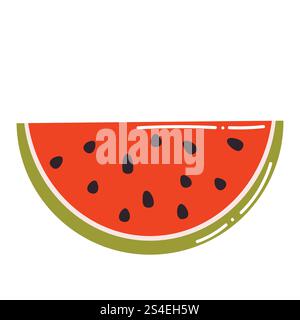 Cute cartoon slice of watermelon in flat style. Summer fruit isolated on white background. Stock Vector