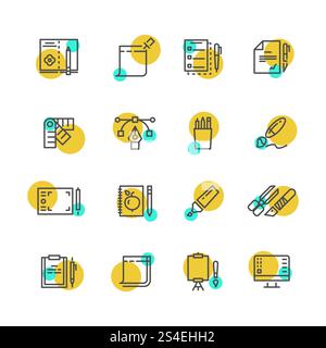 Creative graphic design and writing tools line icons set. Vector illustration. Creative graphic design and writing tool Stock Vector