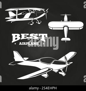 White airplanes collection on chalkboard design. Collection of air plane badge. Vector illustration. White airplanes collection on chalkboard design Stock Vector