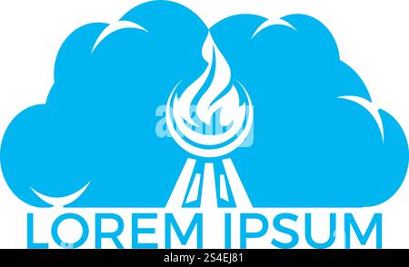 Creative concept with grilled sausage in a cloud shape. Grill bbq hotdog symbol. Fast food logo icon. Grill logo design concept. Tasty steak on fire and check sign makes cloud shape. Stock Vector