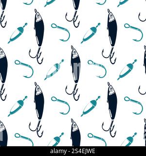 Fishing seamless pattern with spoon-bait and hook. Fishing background vector illustration. Fishing seamless pattern with spoon-bait and hook Stock Vector