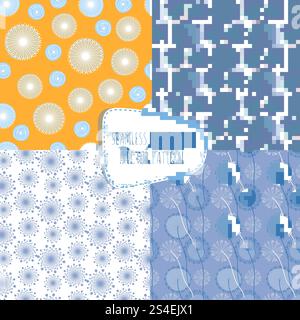 Vector seamless patterns with dandelions. Endless spring fabric decorations. Set of dandelion patterns, illustration of seamless flower dandelion background. Vector seamless patterns with dandelions. Endless spring fabric decorations Stock Vector