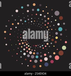 Colorful halftone round element, twister, halftone circular texture with dots, radial halftone tornado Stock Vector