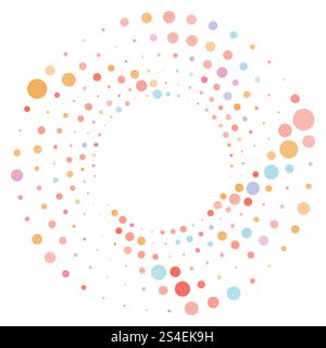 Colorful halftone round element, twister, halftone circular texture with dots, radial halftone tornado Stock Vector
