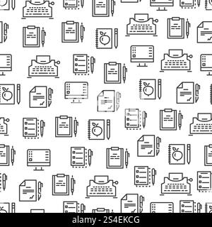 Writing tools line seamless pattern - creative background design. Stationery element pen and paper. Vector illustration. Writing tools line seamless pattern - creative background design Stock Vector